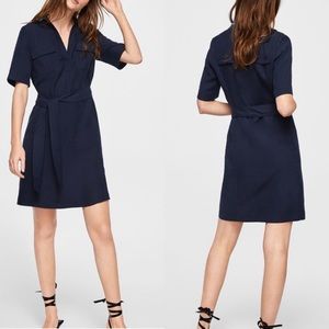 MANGO SUIT Navy Blue Collared Belted Dress 6